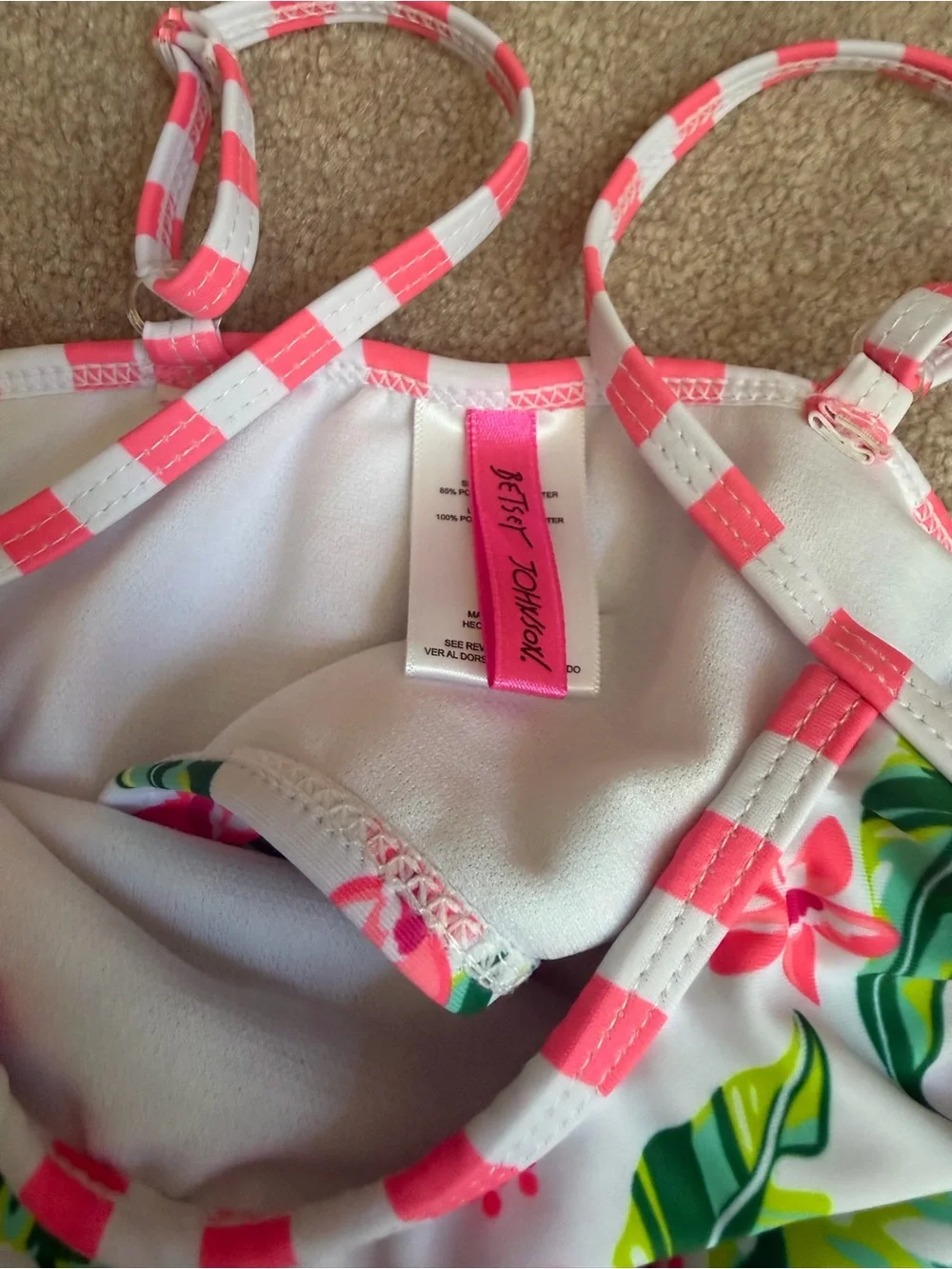 Betsey Johnson Pink Floral & Green Leaf Girls Two-Piece Swimsuit